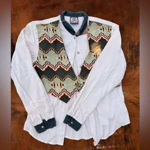 Roughrider White and Green Patterned Vest Shirt